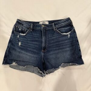 Hollister Denim Shorts Women 15 32 Blue Excellent Curvy High Rise Mom Distressed